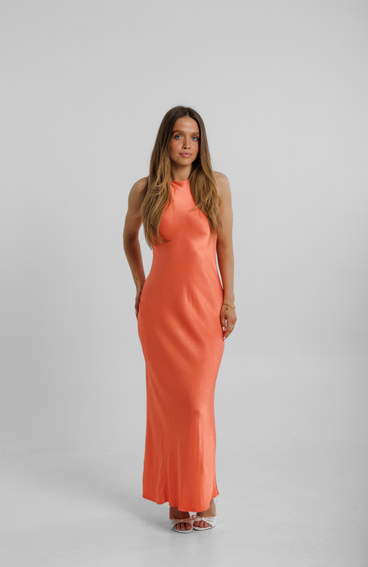 Satin Apricot maxi kjóll