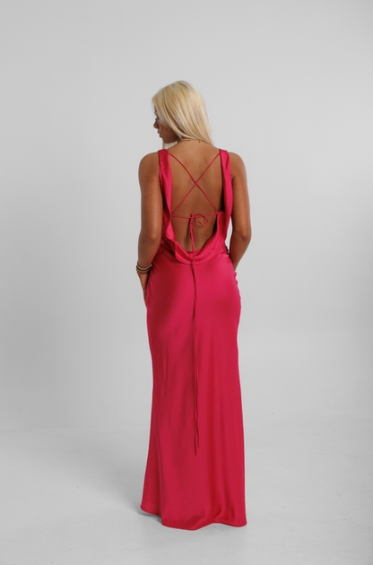 Hot Pink Satin maxi kjóll (Tall)